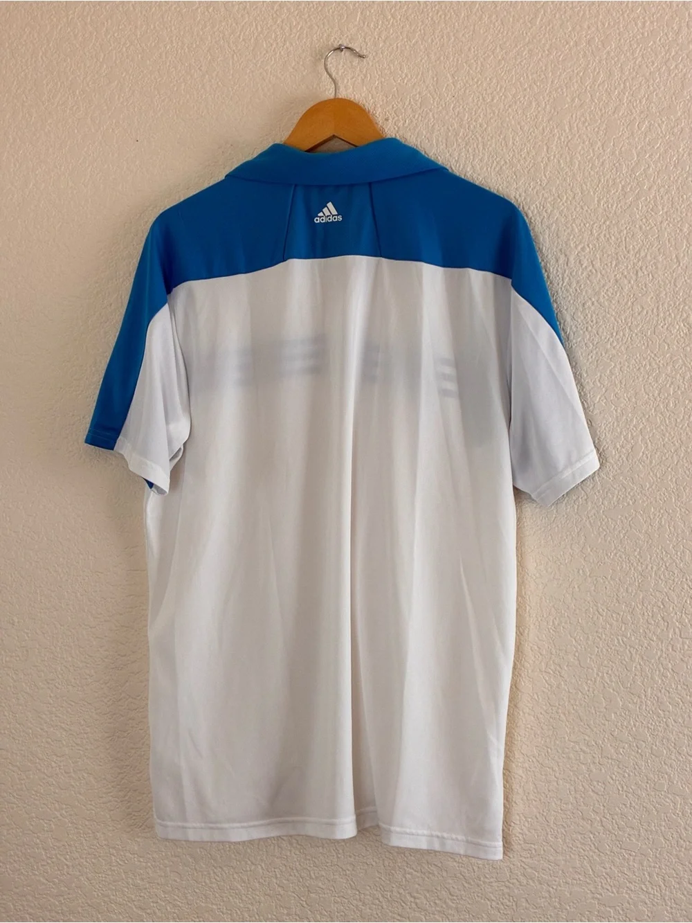 Adidas | Blue and white striped athletic short sleeve polo t-shirt size large